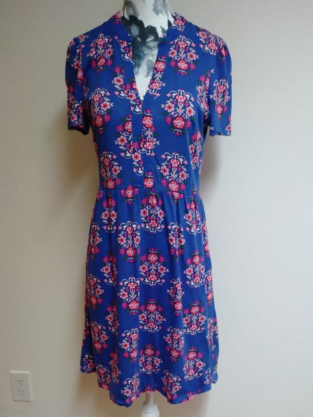 Boden "Naomi" Blue and Pink Floral Fit & Flare Dress, size 2